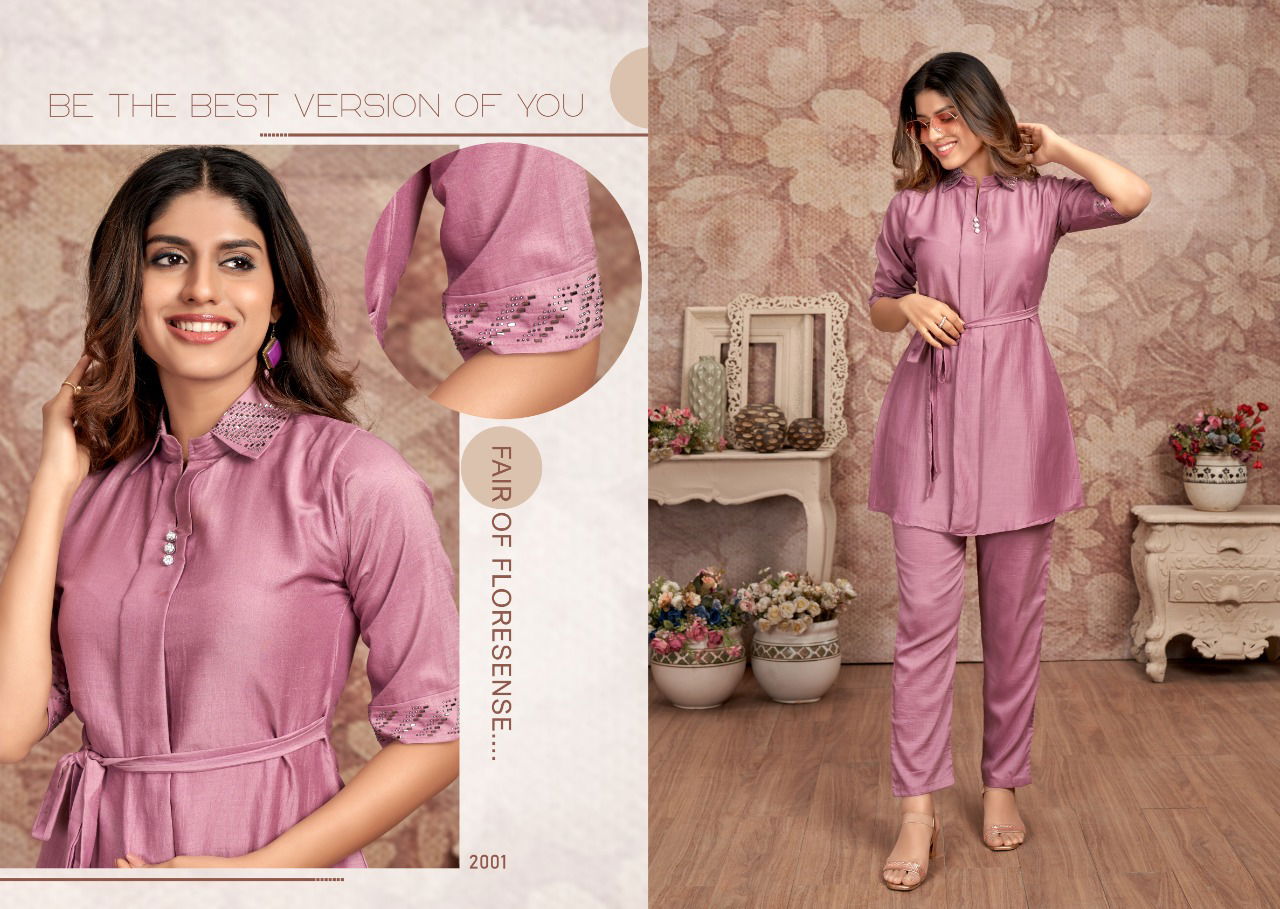 Sophia KF Plain Cord Set Ladies Top With Bottom Wholesale Shop In Surat